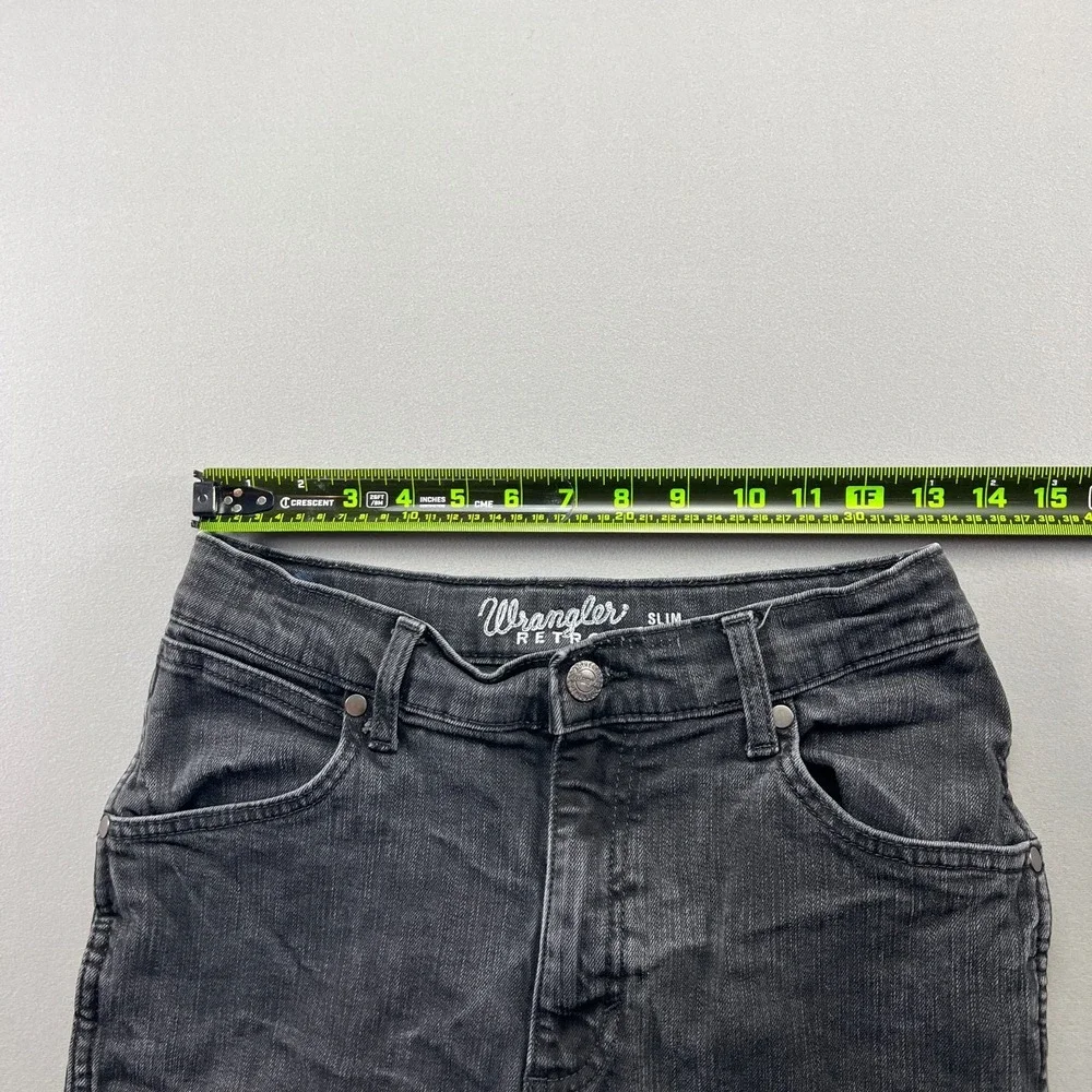 Wrangler Retro Jeans Womens 20 Black Denim Stretch Distressed Slim Straight Leg